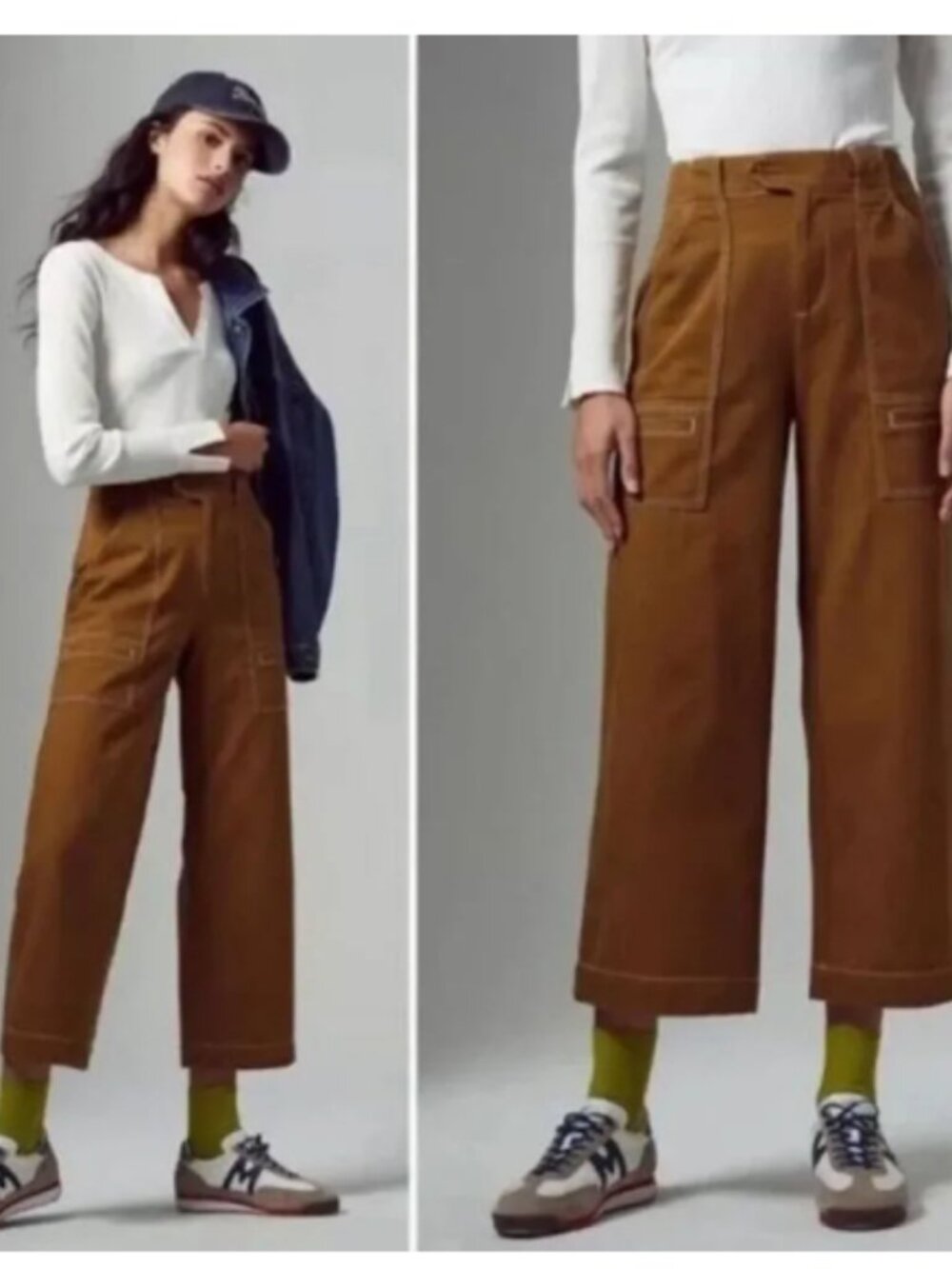 Anthropologie Porter Pants Wide Leg Cropped Spicy Mustard Brown Sz 4